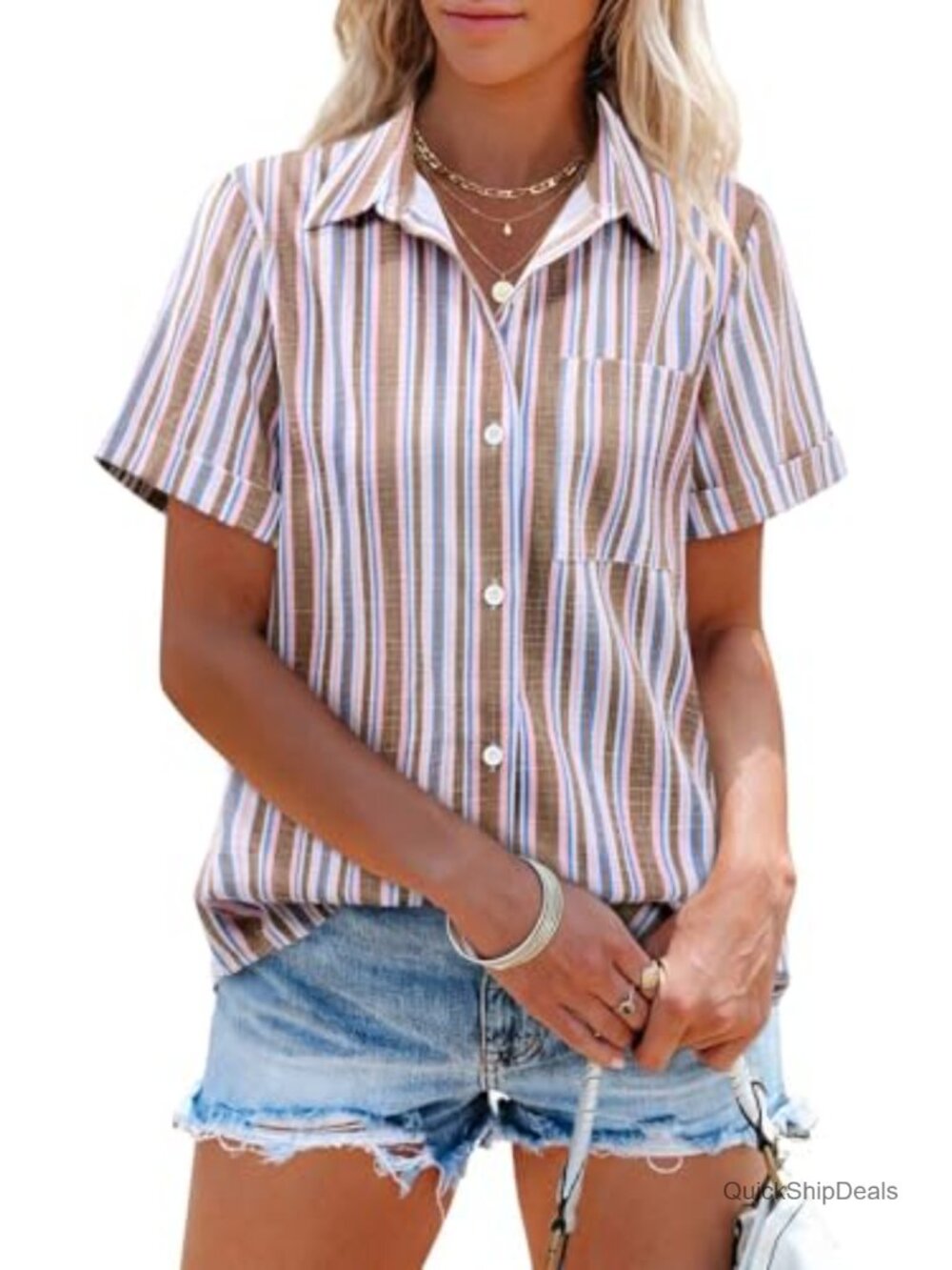 Linen Short Sleeve Button Down Shirt Casual Vacation Beach Top
